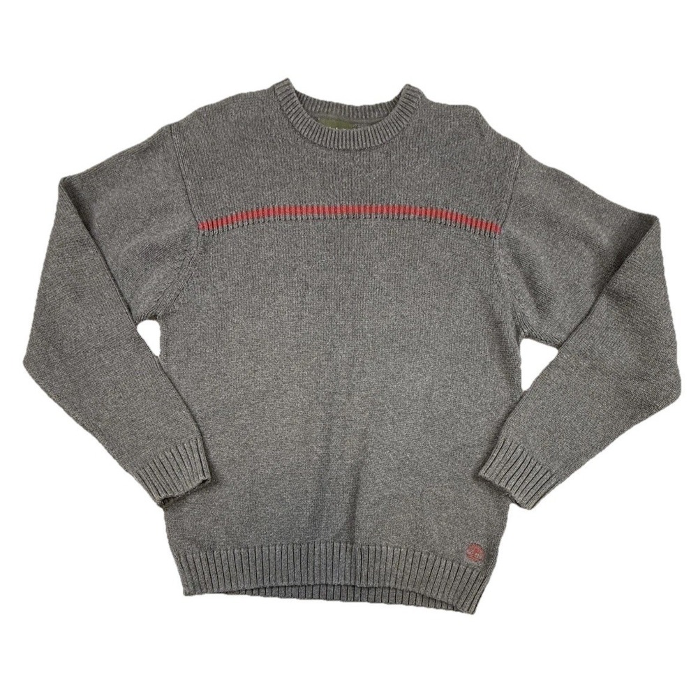 Timberland Weathergear Pullover Crew Neck Sweater Men's Large Gray Red Stripe